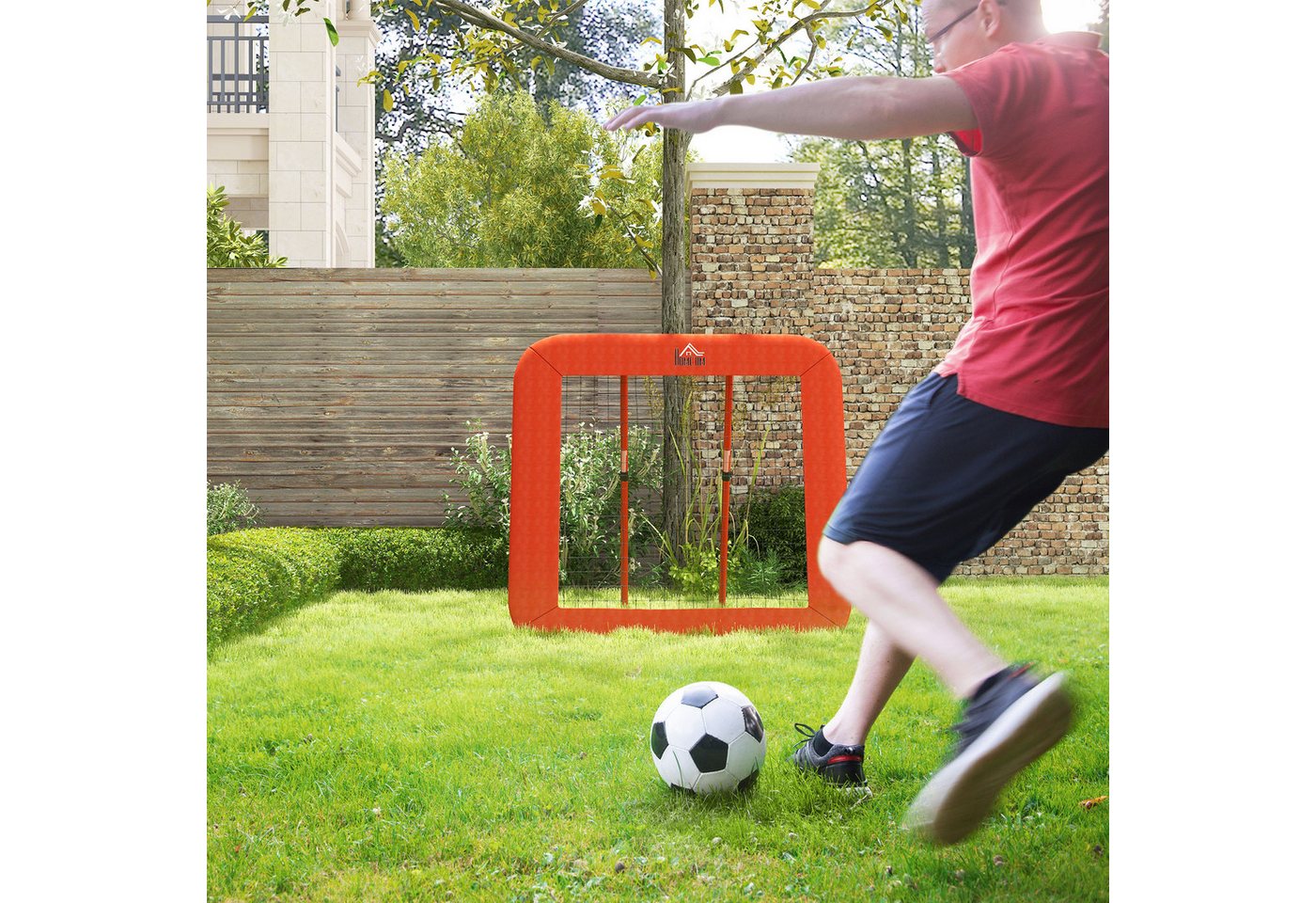 HOMCOM Fußball Rebounder Metall PE Polyester Rot 128L x 118B x 120H cm Bild 3