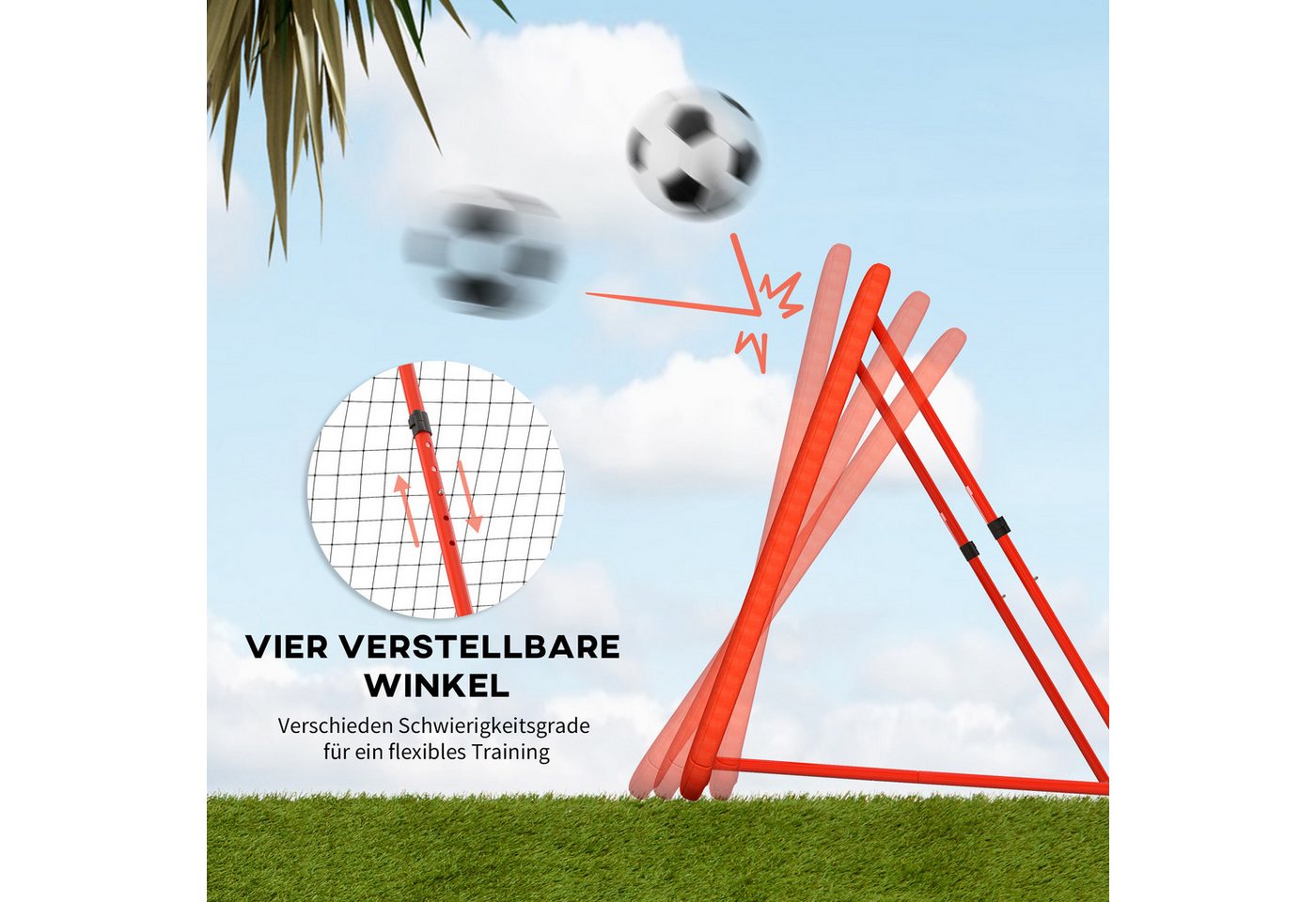 HOMCOM Fußball Rebounder Metall PE Polyester Rot 128L x 118B x 120H cm Bild 4
