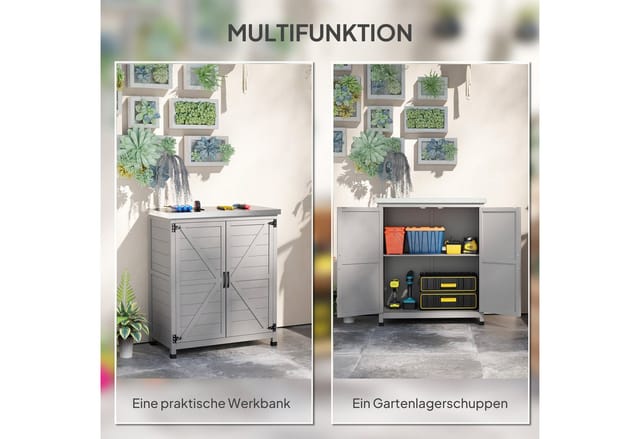 Outsunny Gartenschrank Tannenholz Stahl Grau 79L x 43B x 92H cm