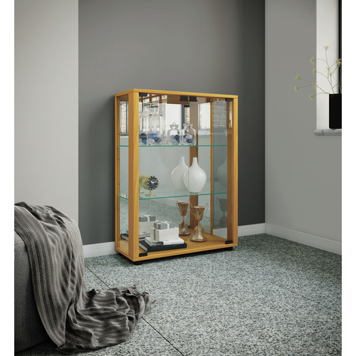 ebuy24 Sintalo Vitrinenschrank mit Spiegel 2 Glastüren Inkl LED-Leuchten Buche Dekor Bild 2