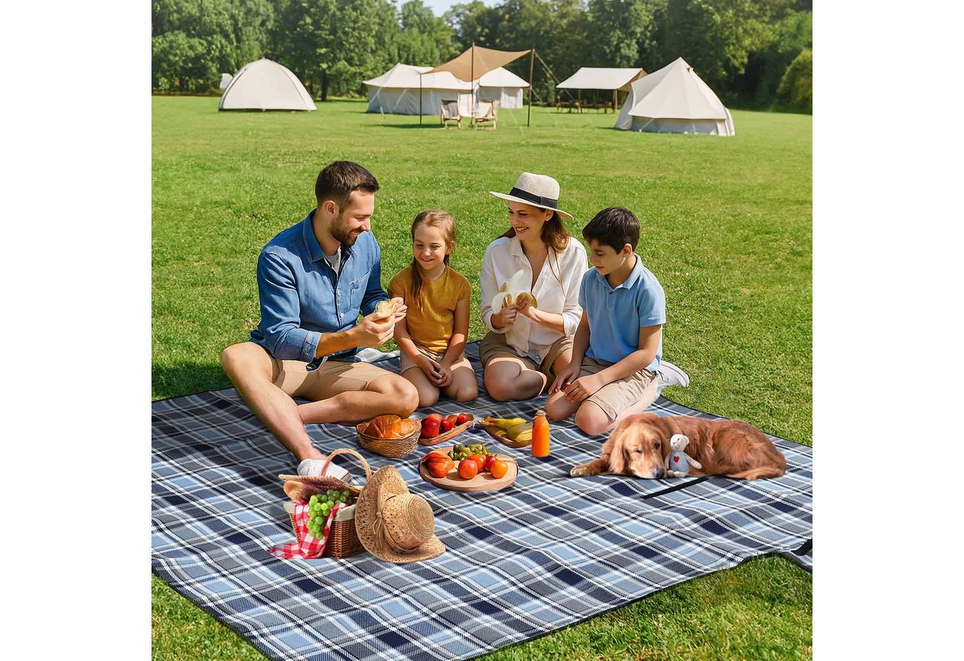 Sekey Picknickdecke Wasserdicht Karierte Stranddecke Sandfrei 200x200cm Blau Kariert Bild 2