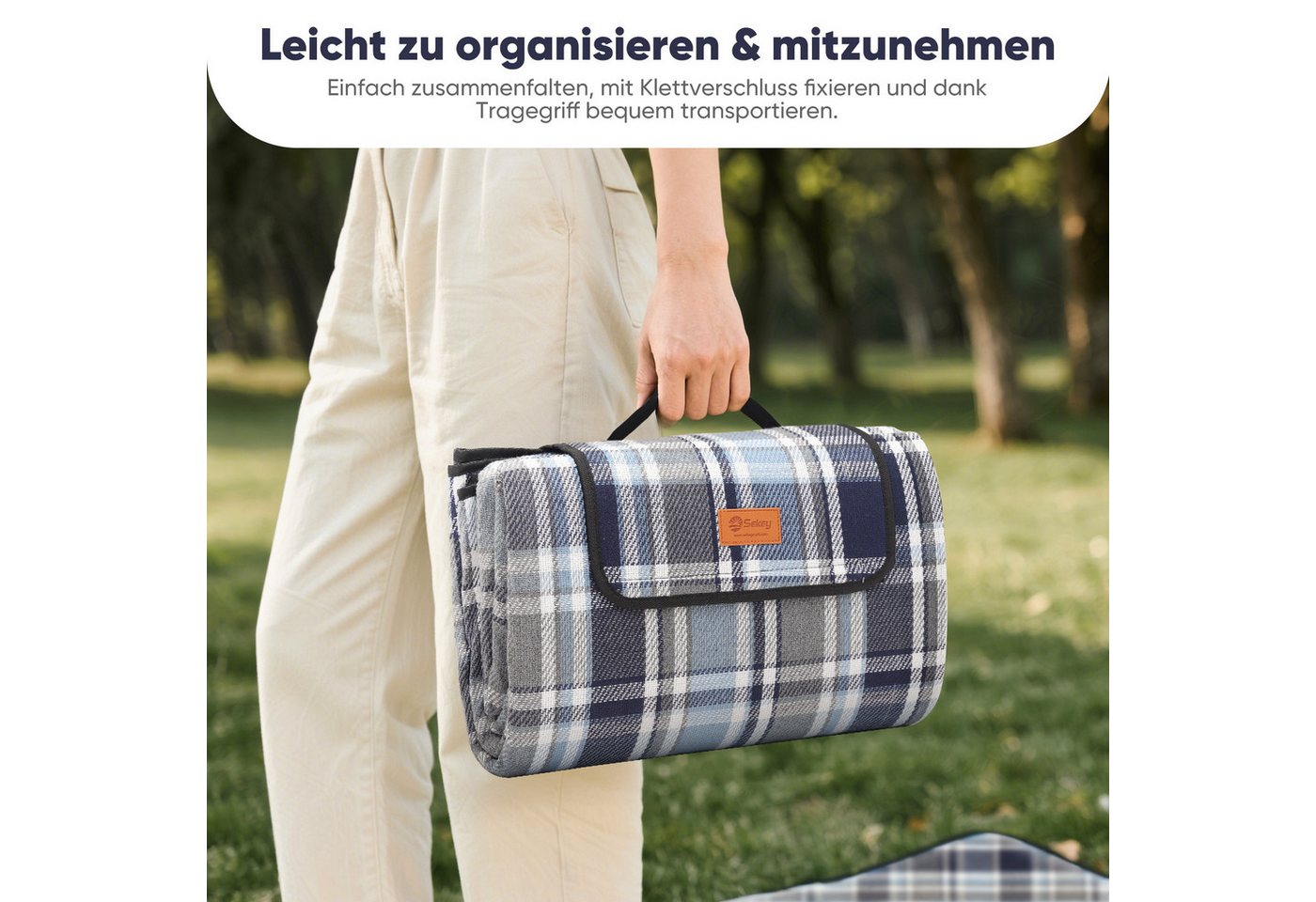 Sekey Picknickdecke Wasserdicht Karierte Stranddecke Sandfrei 200x200cm Blau Kariert Bild 4