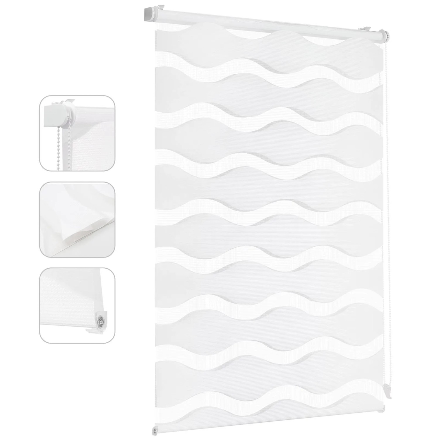 Sekey Doppelrollo Welle Klemmfix ohne Bohren Polyester Weiß 100x150cm