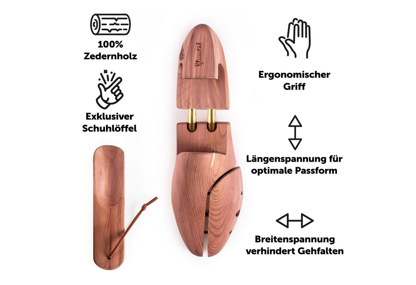 Blumtal Schuhspanner Premium Zedernholz Herren und Damen Größe 38 bis 39 5 Paar mit Schuhlöffel