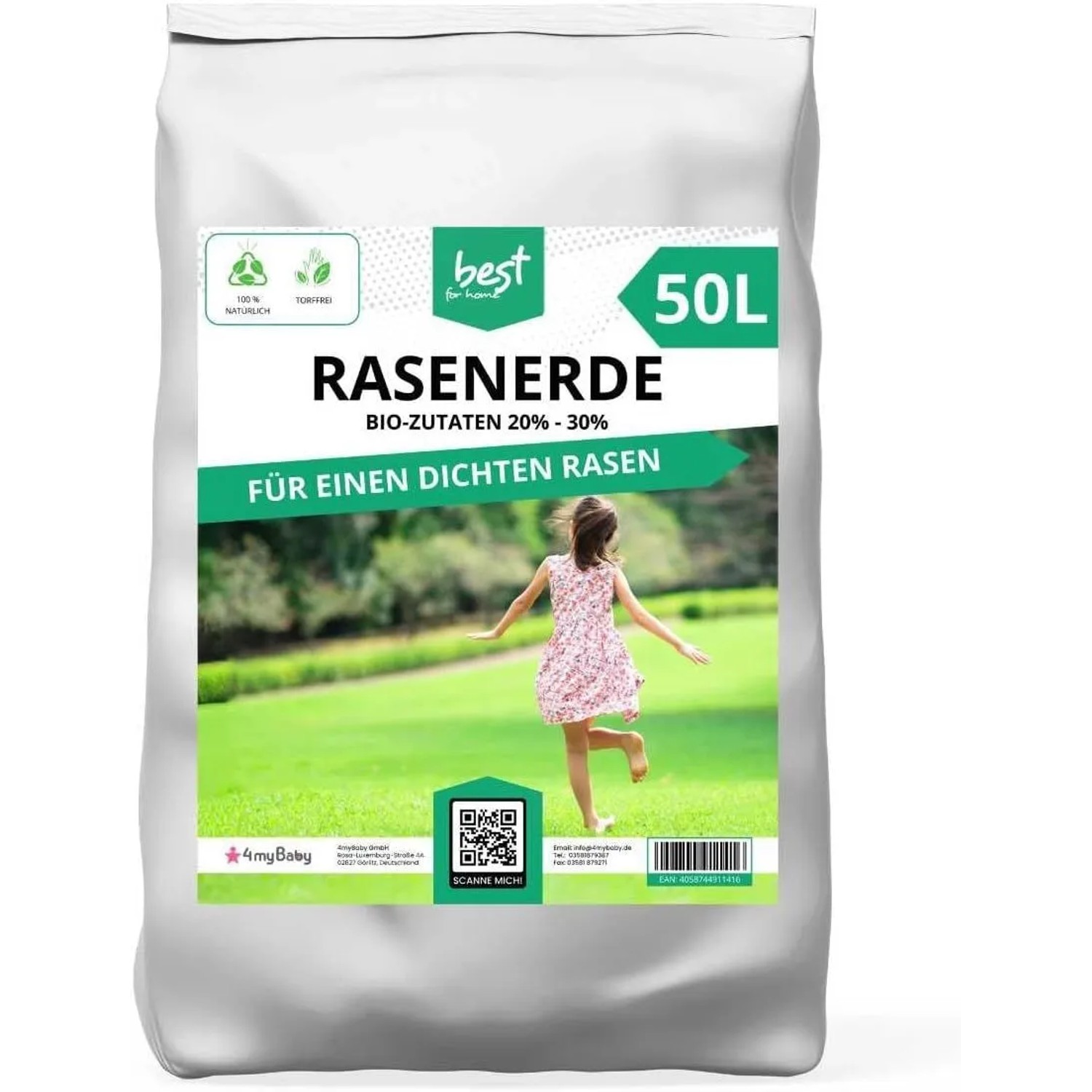 Best for Home Premium Rasenboden 50 L Torffreie Qualitäts Erde für Rasen