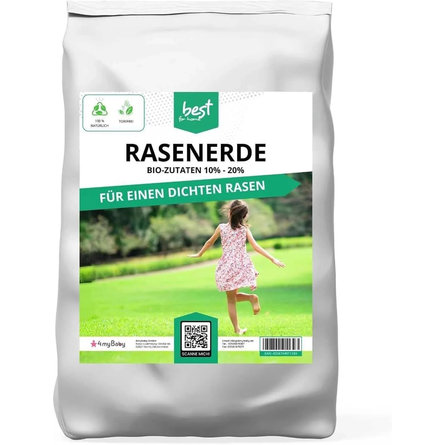Best for Home Premium Rasenerde 50 L Torffreie Erde für den Rasen