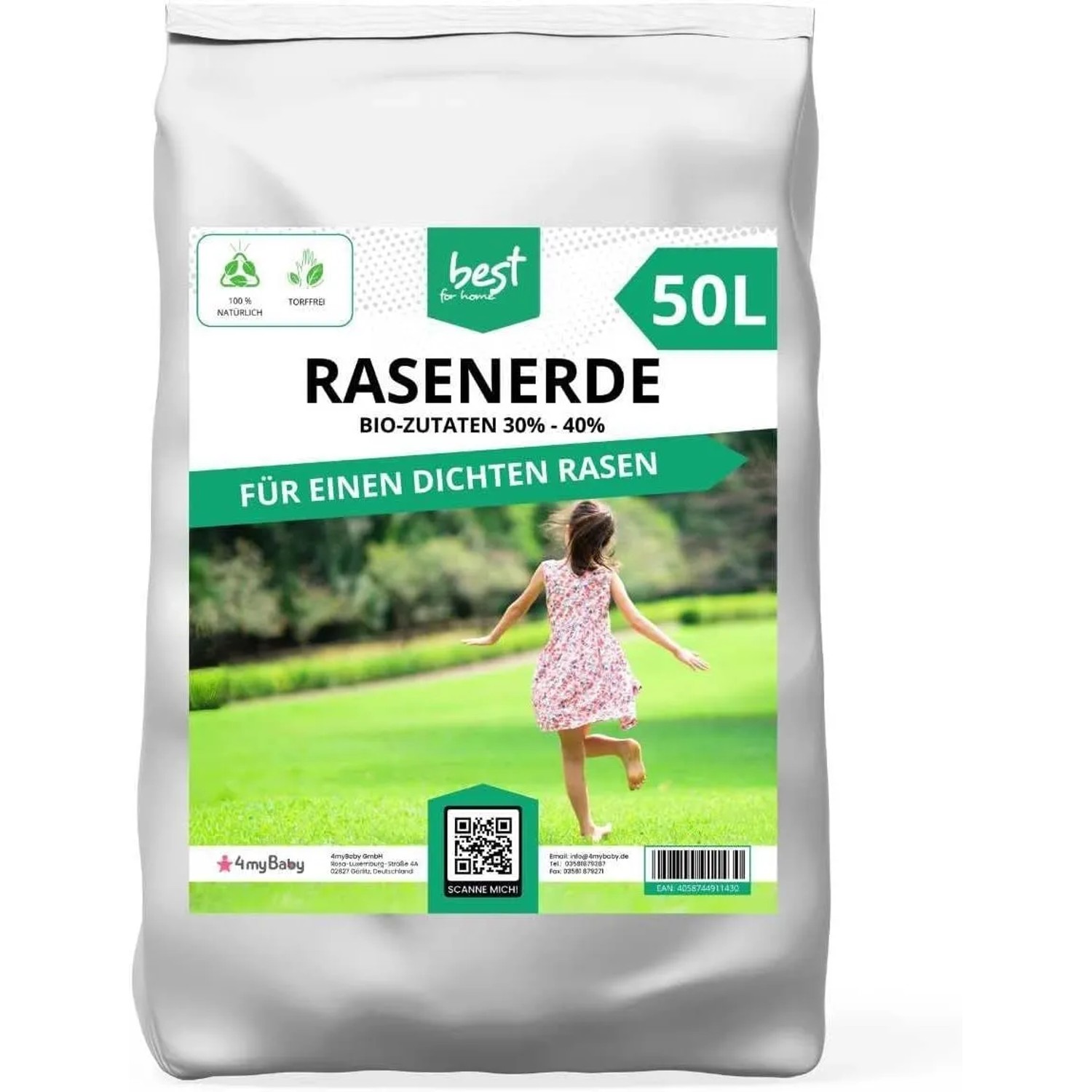 Best for Home Nährstoffreiche Rasenerde 50 L Torffreie Erde für dichten Rasen