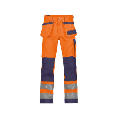 Glasgow Warnschutzhose mit Holstertaschen und Kniepolstertaschen, neonorange/dunkelblau, Schrittlänge Minus, Größe 56