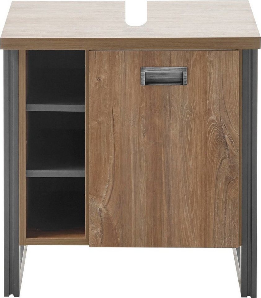 Home affaire Waschbeckenunterschrank Detroit, Waschtisch mit Apothekergriff, Badschrank im Industrialdesign Eiche Dekor, mit offenen Fächern & Stauraum, Breite 61 cm Bild 5