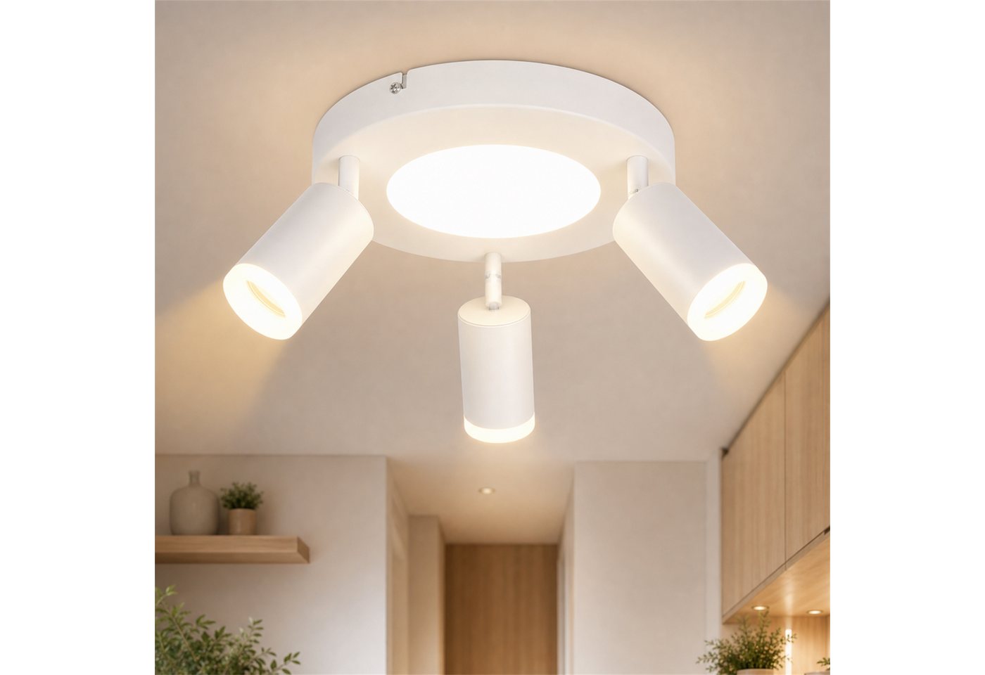 ZMH Deckenstrahler 3 Flammig Schwarz/Weiß GU10 Deckenlampe 20W 3000K für Flur und Küche, Einfache Installation, Warmweiß, Schwenkbar 350° Modern Küchenlampe Deckenspots