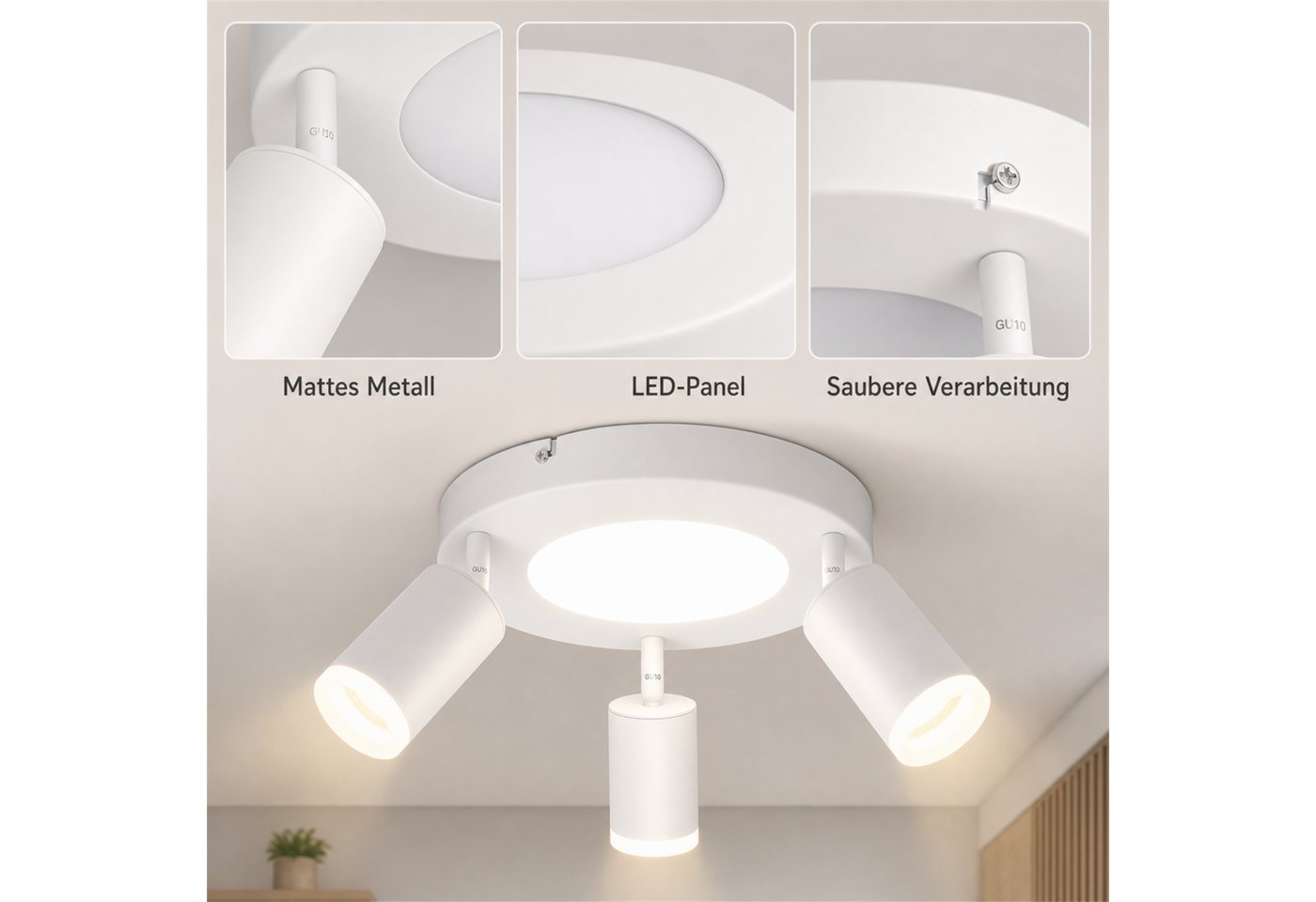ZMH Deckenstrahler 3 Flammig Schwarz/Weiß GU10 Deckenlampe 20W 3000K für Flur und Küche, Einfache Installation, Warmweiß, Schwenkbar 350° Modern Küchenlampe Deckenspots Bild 3