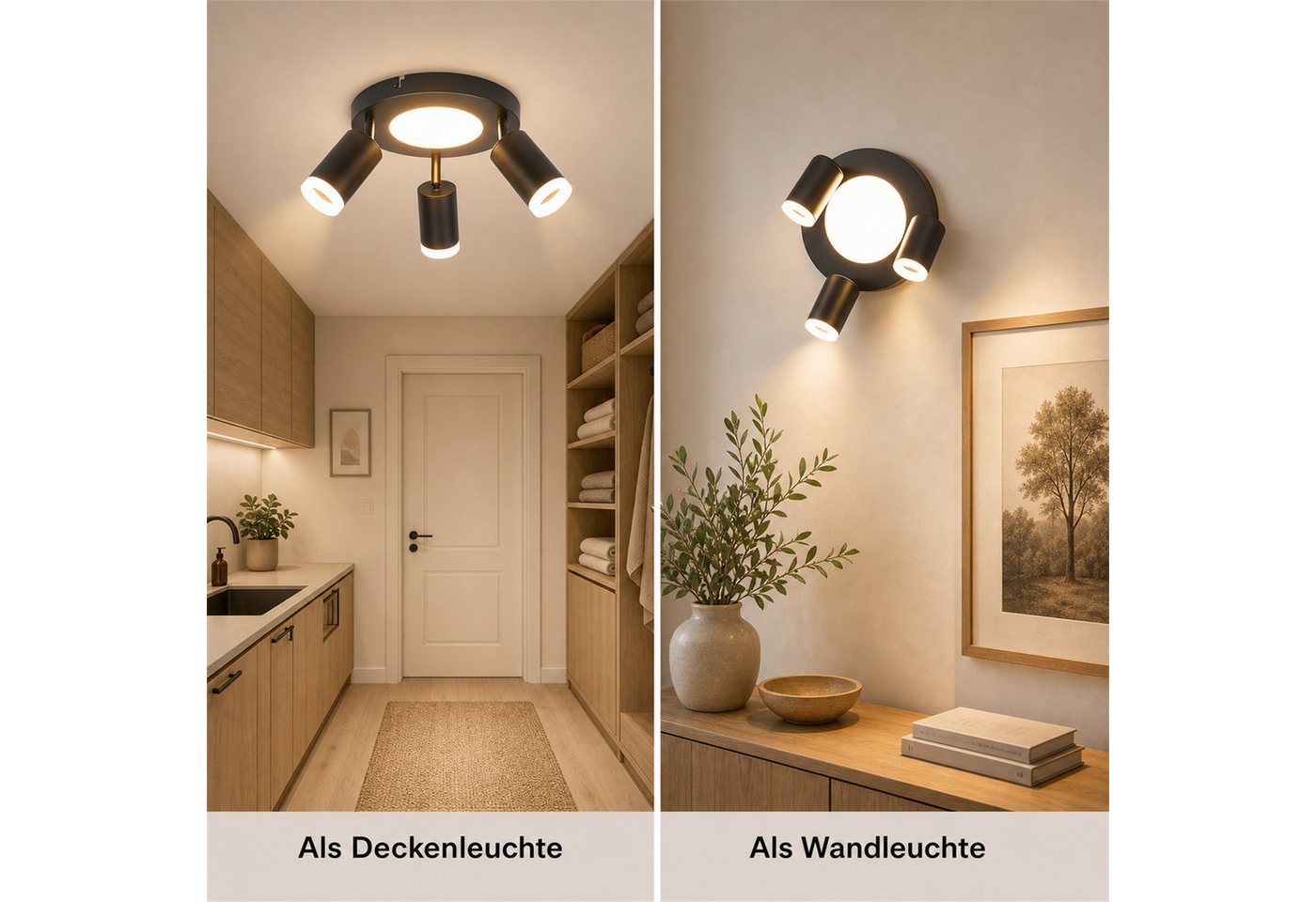ZMH Deckenstrahler 3 Flammig Schwarz/Weiß GU10 Deckenlampe 20W 3000K für Flur und Küche, Einfache Installation, Warmweiß, Schwenkbar 350° Modern Küchenlampe Deckenspots Bild 4