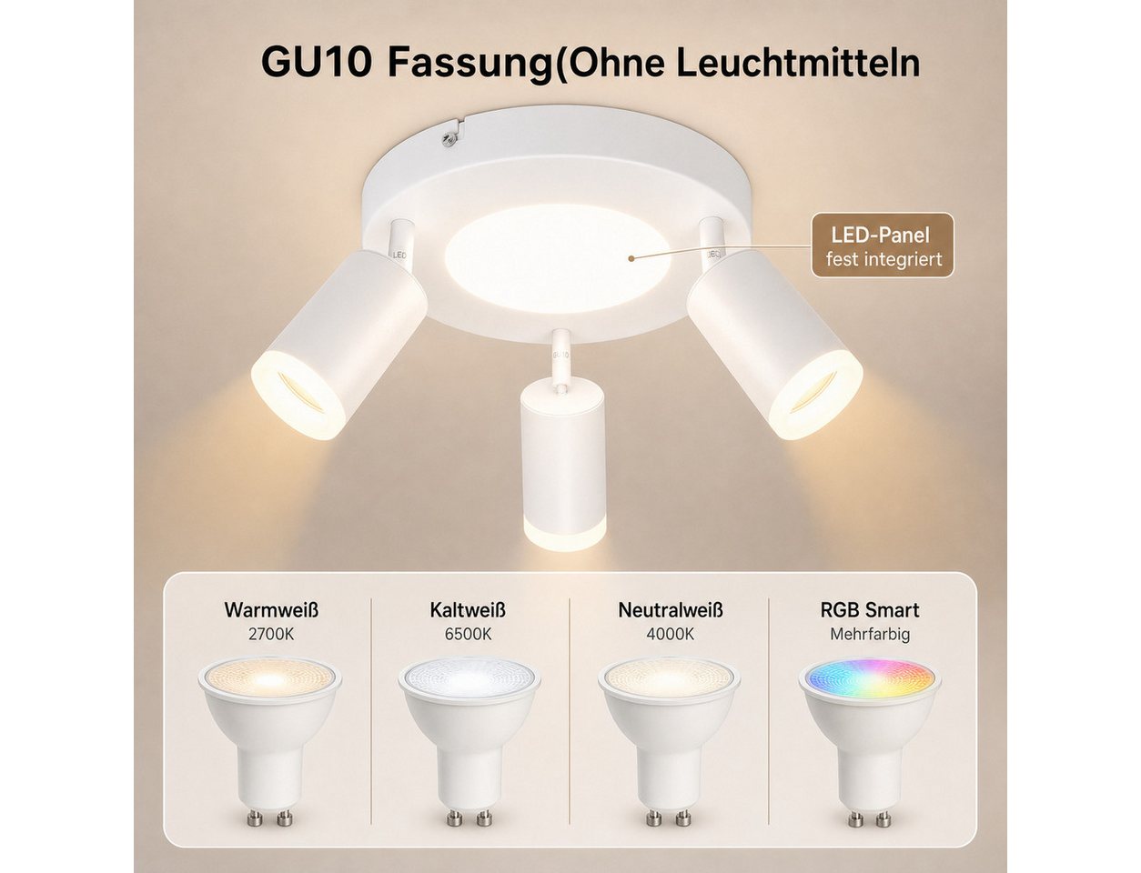 ZMH Deckenstrahler 3 Flammig Schwarz/Weiß GU10 Deckenlampe 20W 3000K für Flur und Küche, Einfache Installation, Warmweiß, Schwenkbar 350° Modern Küchenlampe Deckenspots Bild 5