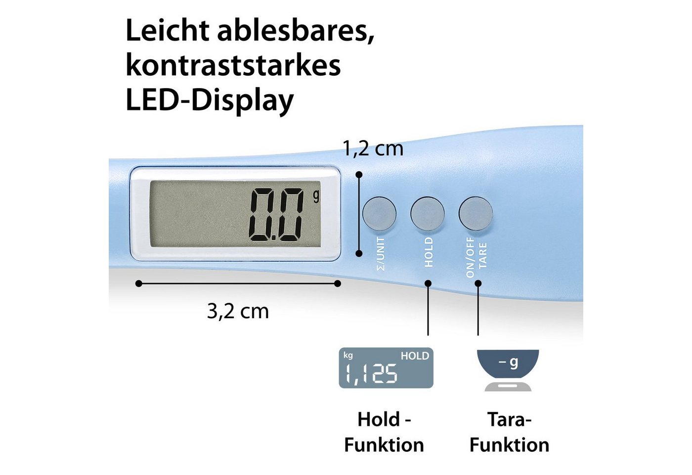 ADE Löffelwaage Digitale Löffelwaage mit abnehmbaren Löffelaufsatz, mit 0,1 g Einteilung, für Gewürze, Kaffee, Tee, Tierfutter bis 300g