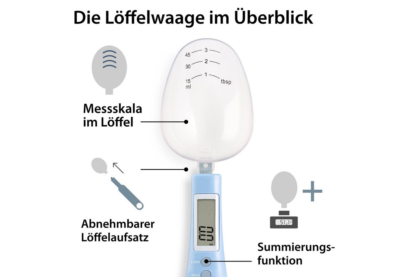 ADE Löffelwaage Digitale Löffelwaage mit abnehmbaren Löffelaufsatz, mit 0,1 g Einteilung, für Gewürze, Kaffee, Tee, Tierfutter bis 300g Bild 3