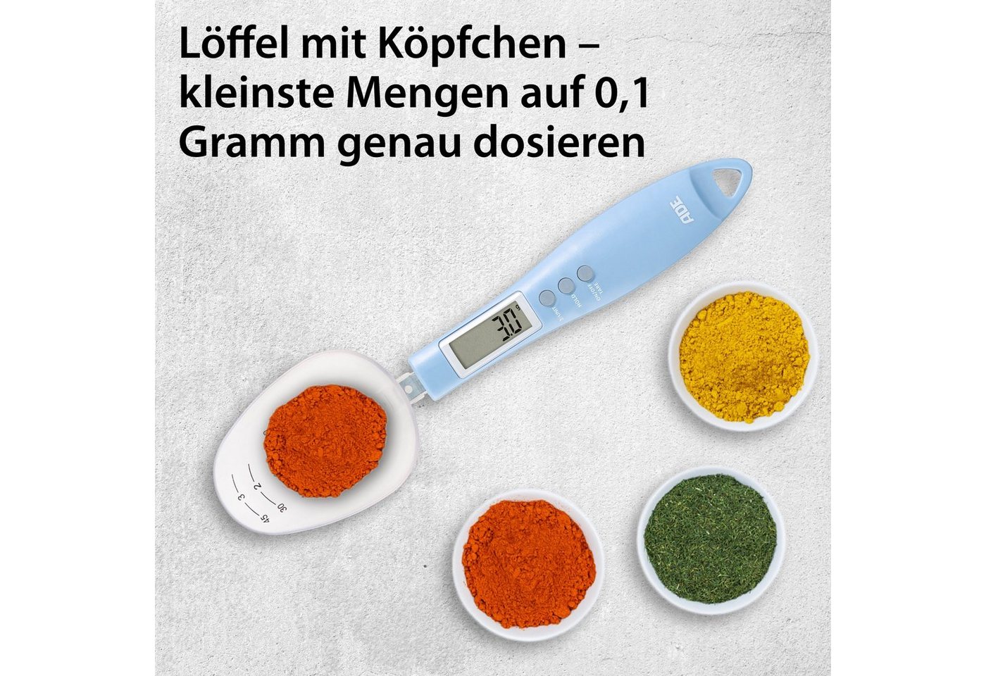 ADE Löffelwaage Digitale Löffelwaage mit abnehmbaren Löffelaufsatz, mit 0,1 g Einteilung, für Gewürze, Kaffee, Tee, Tierfutter bis 300g Bild 5