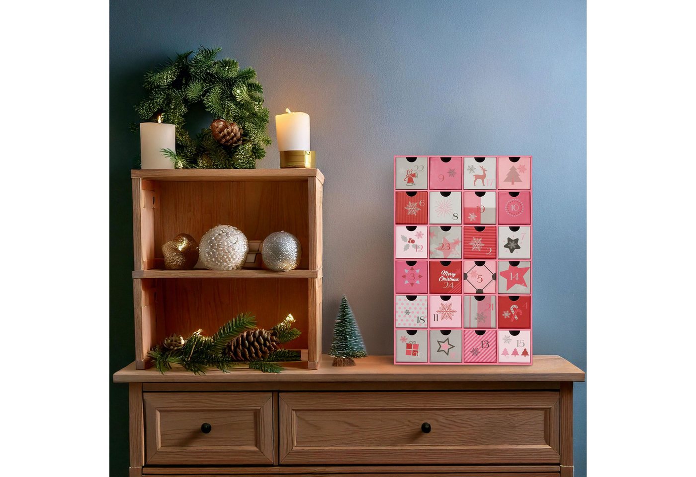 BRUBAKER befüllbarer Adventskalender DIY Weihnachtskalender zum Befüllen für Frauen & Mädchen - Rosa Pink (1-tlg), Weihnachtszauber Kalender mit 24 Türchen - 39 cm Bild 2