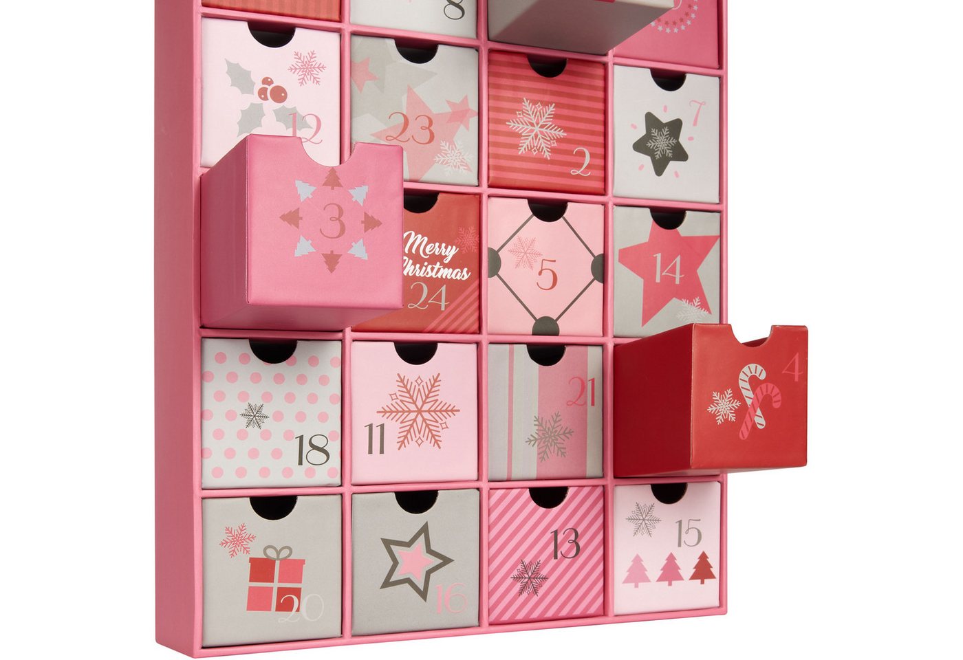BRUBAKER befüllbarer Adventskalender DIY Weihnachtskalender zum Befüllen für Frauen & Mädchen - Rosa Pink (1-tlg), Weihnachtszauber Kalender mit 24 Türchen - 39 cm Bild 3