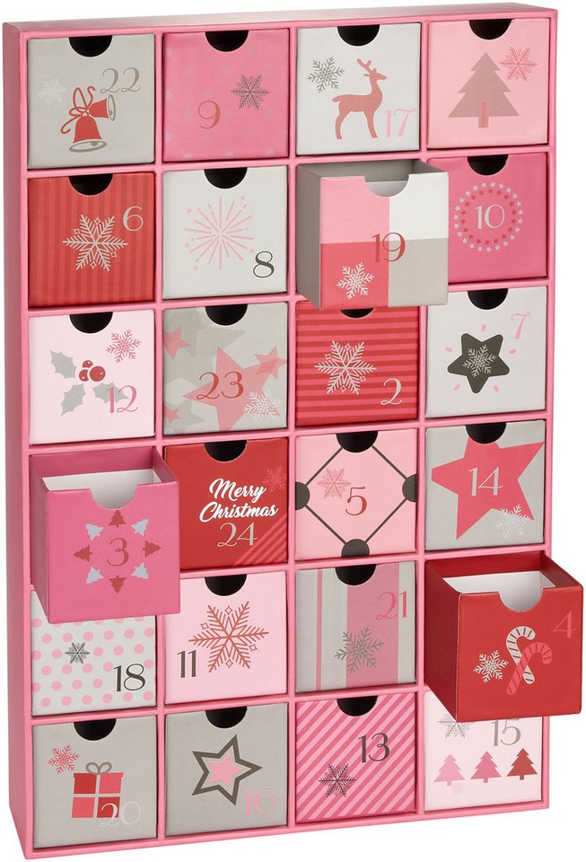 BRUBAKER befüllbarer Adventskalender DIY Weihnachtskalender zum Befüllen für Frauen & Mädchen - Rosa Pink (1-tlg), Weihnachtszauber Kalender mit 24 Türchen - 39 cm Bild 4
