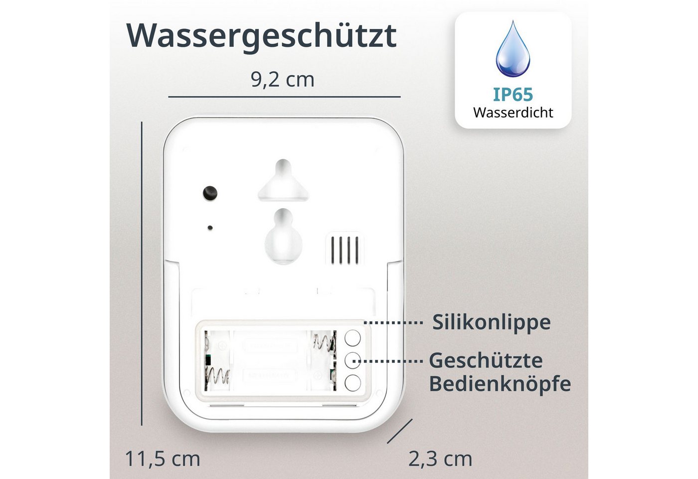 ADE Badezimmeruhr Duschuhr, IP65 wasserdicht, mit Duschtimer, Thermometer & Hygrometer (Baduhr mit Countdown, Uhrzeit & Datum, inkl. AAA Batterien) Bild 4