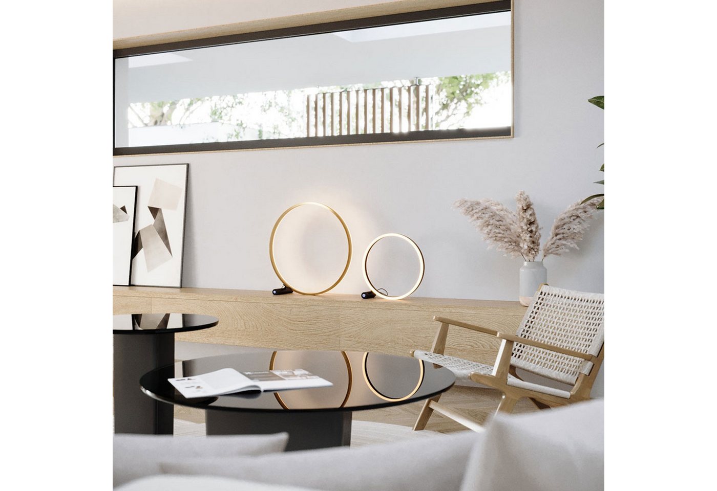 s.luce Tischleuchte LED Ringlampe Direkt oder Indirekt Schwarz/Gold, Warmweiß