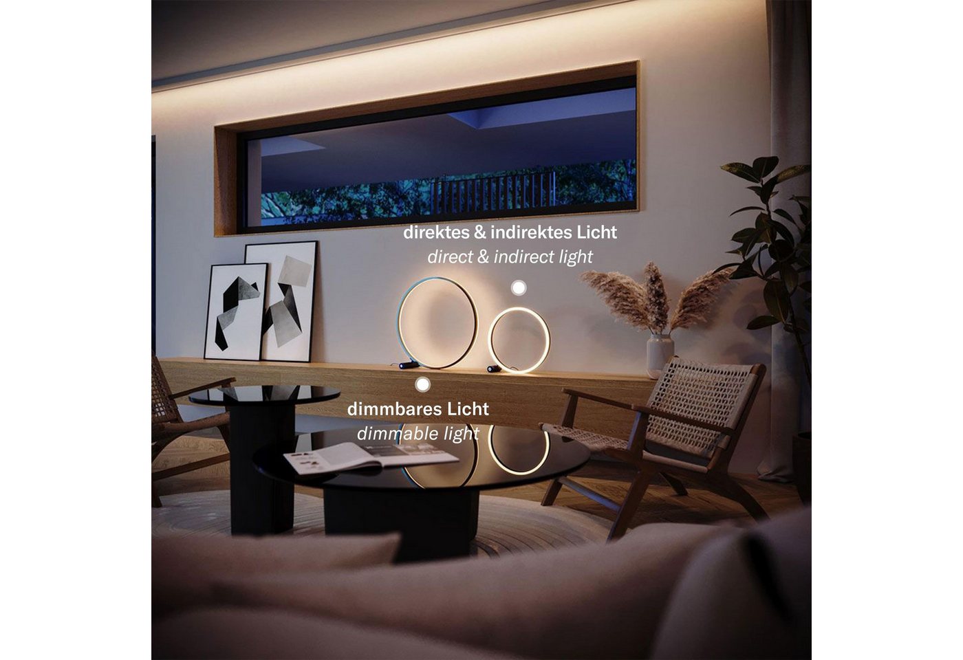 s.luce Tischleuchte LED Ringlampe Direkt oder Indirekt Schwarz/Gold, Warmweiß Bild 2
