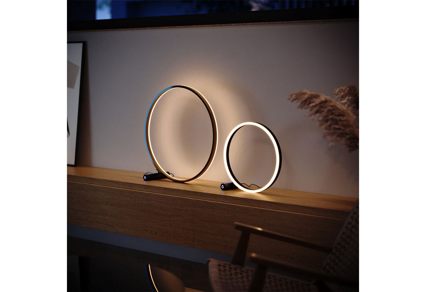 s.luce Tischleuchte LED Ringlampe Direkt oder Indirekt Schwarz/Gold, Warmweiß Bild 3