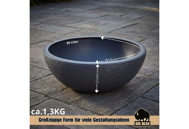 BigDean Pflanzschale XL Pflanzschale 59cm – moderne Rundschale mit Rillenstruktur (Stück, 1 St., Pflanzschale), Wetterfest, frostbeständig, bruchsicher und leicht