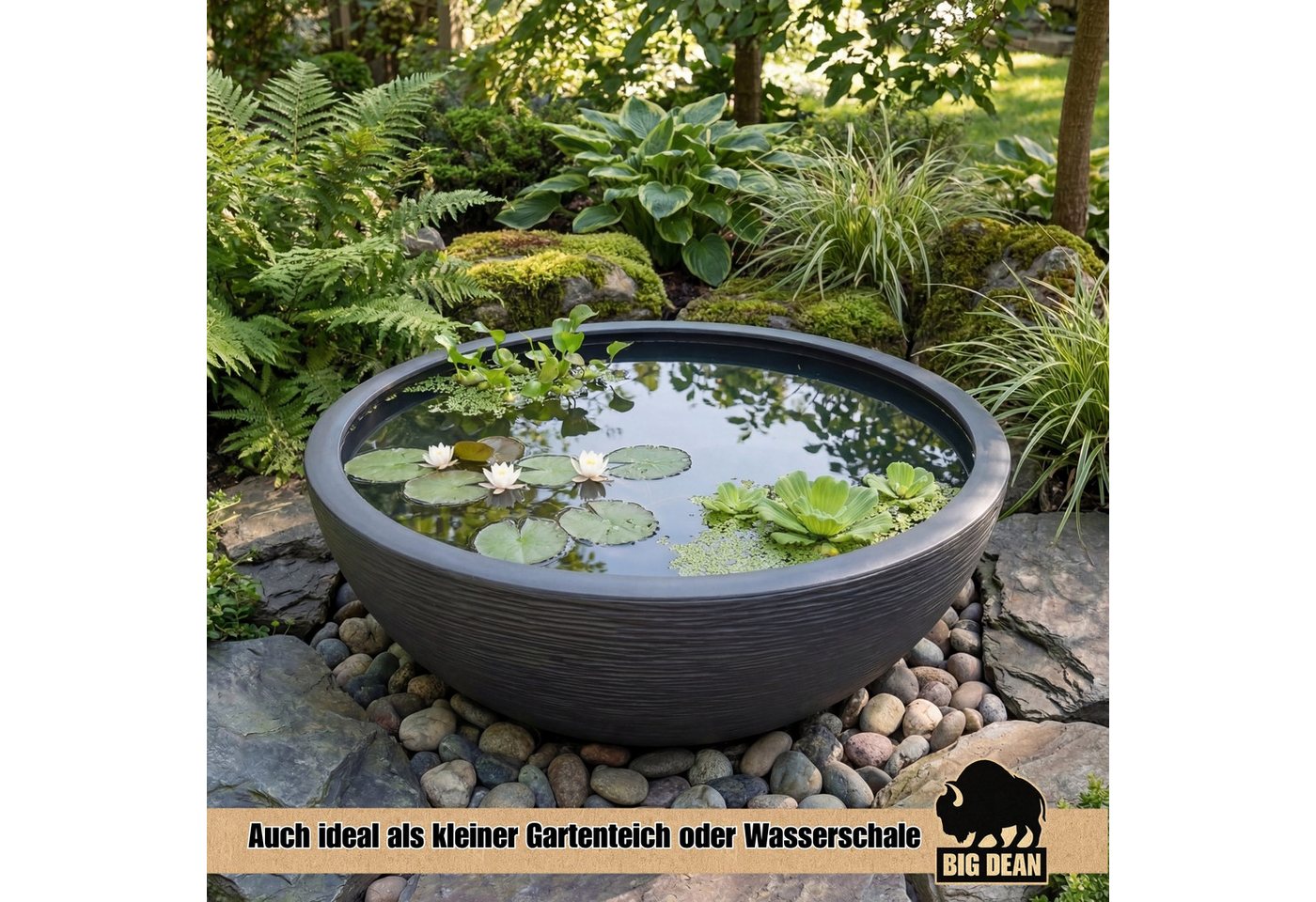 BigDean Pflanzschale XL Pflanzschale 59cm – moderne Rundschale mit Rillenstruktur (Stück, 1 St., Pflanzschale), Wetterfest, frostbeständig, bruchsicher und leicht Bild 3