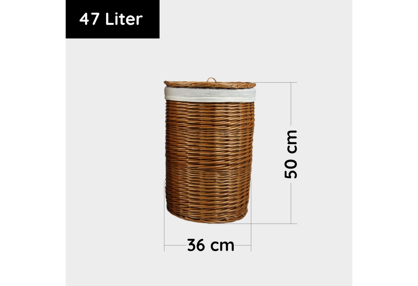 Lycce Wäschekorb Weide-Wäschekorb rund Wäschesammler Kleidertruhe Wäschetonne Wäschebox, mit Deckel und waschbarem Stoffeinsatz, 2 Größen