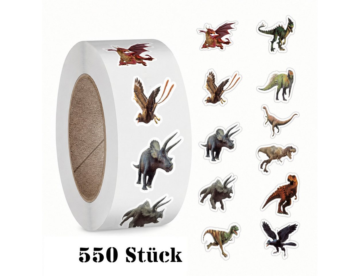 Ware aus aller Welt Sticker 550 Dinosaurier Sticker selbstklebend 2,4 cm verschiedene Dino-Motive, (550-tlg) Bild 2