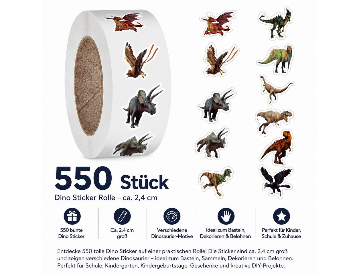 Ware aus aller Welt Sticker 550 Dinosaurier Sticker selbstklebend 2,4 cm verschiedene Dino-Motive, (550-tlg) Bild 3