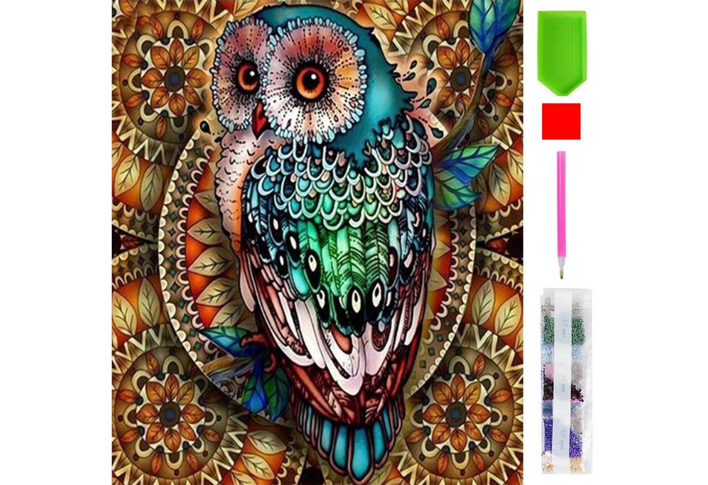 Realb2b Malen nach Zahlen 5d Diamond Painting Funkelnde Eule Malen nach Zahlen 30x30cm (Komplettset für 5D Diamond Painting inklusive Leinwand, Diamanten und Werkzeugen, Diamond Painting Set mit Zubehör für DIY-Kreativität und Entspannung), 30x30cm 5D Diamond Painting mit präziser Klebeschicht & Zubehör Bild 2