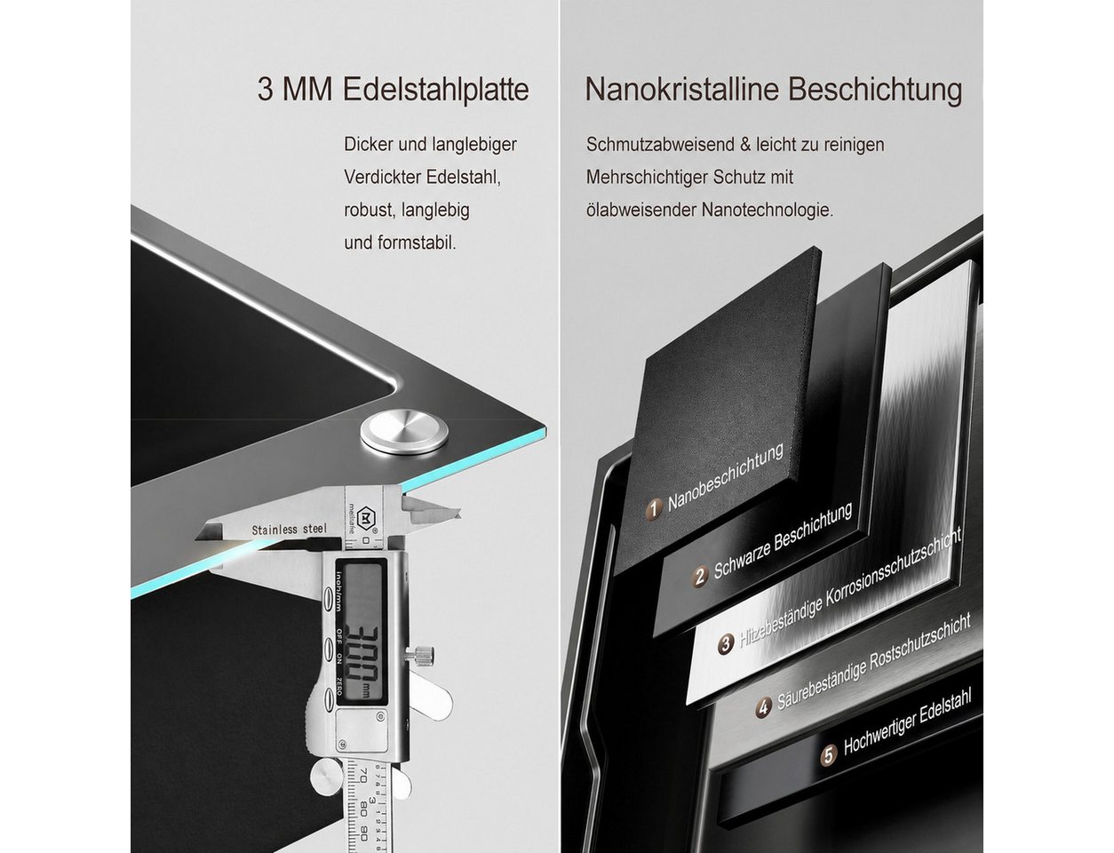 Faizee Home Edelstahlspüle Kopie von Otto Nano Silber 2 #1, 75/20.5 cm Bild 2