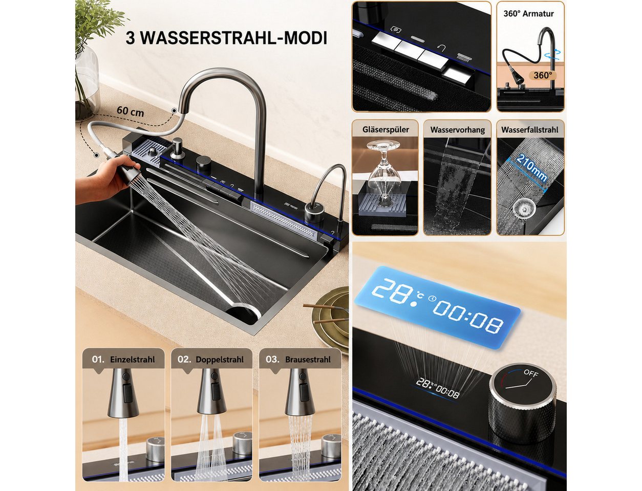 Faizee Home Edelstahlspüle Kopie von Otto Nano Silber 2 #1, 75/20.5 cm Bild 4