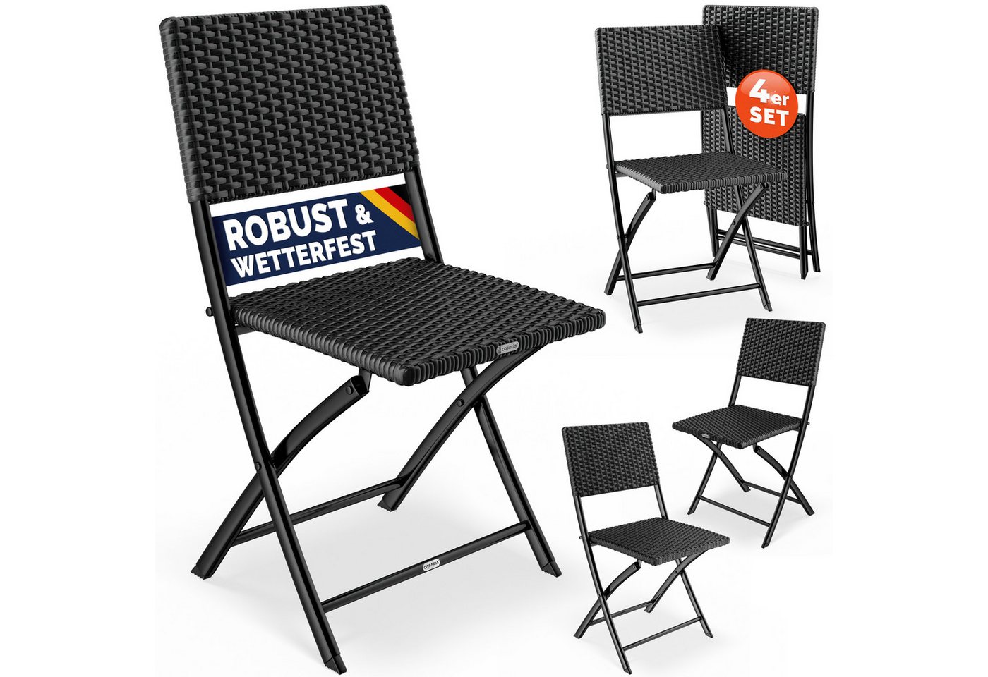 Casaria Klappstuhl Rom (4 St), Polyrattan 4er Set 120kg Belastbarkeit Platzsparend Klappbar Leicht Bild 3