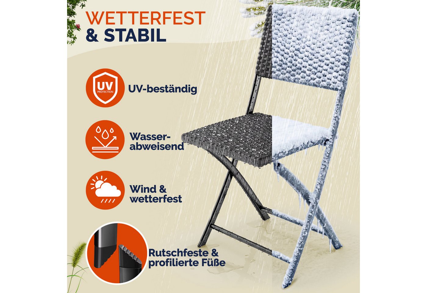Casaria Klappstuhl Rom (4 St), Polyrattan 4er Set 120kg Belastbarkeit Platzsparend Klappbar Leicht Bild 5