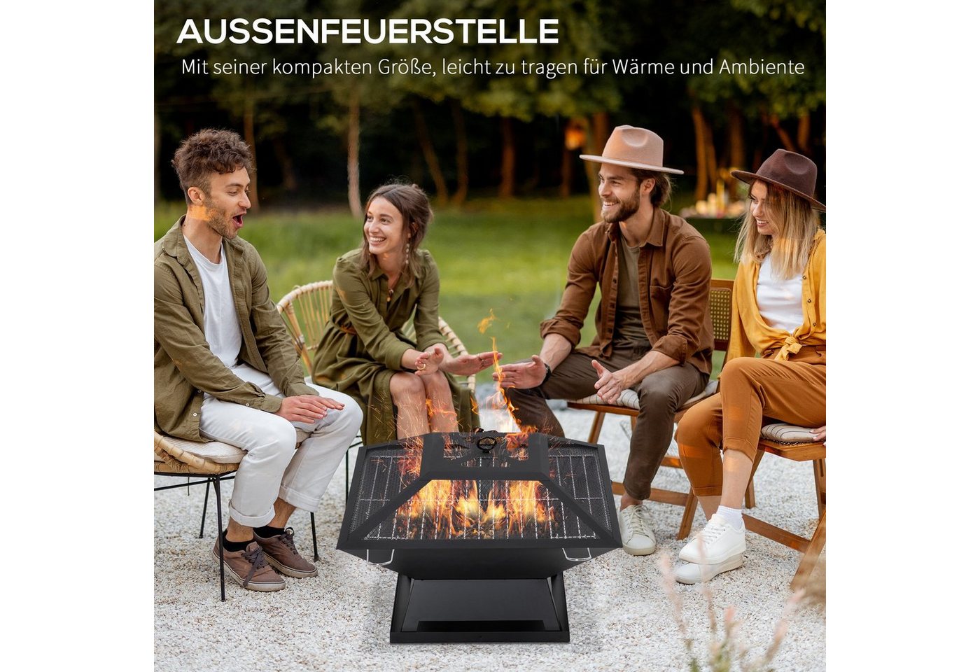 Outsunny Feuerschale für Garten Camping BBQ, (Grillrost, 1-St., Feuerschale mit Funkenschutz), Stahl Schwarz 45 x 45 x 34 cm Bild 5