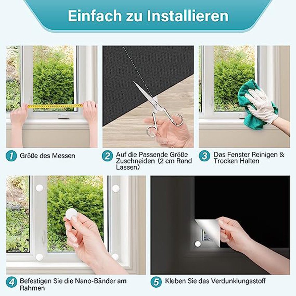 Verdunklungsrollo Hitzeschutz, Verdunkelnd, Ohne Bohren, 100% verdunkelnd, Coonoor, Ohne Bohren Bild 2