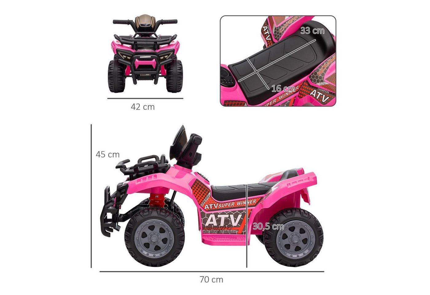 HOMCOM Elektro-Kinderquad Kinder Quad Elektro 6V mit Vorwärtsfunktion, Musik, Belastbarkeit 25 kg, (1-tlg), für Kinder, Rosa Bild 3