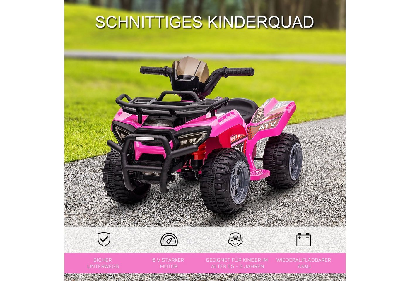 HOMCOM Elektro-Kinderquad Kinder Quad Elektro 6V mit Vorwärtsfunktion, Musik, Belastbarkeit 25 kg, (1-tlg), für Kinder, Rosa Bild 4
