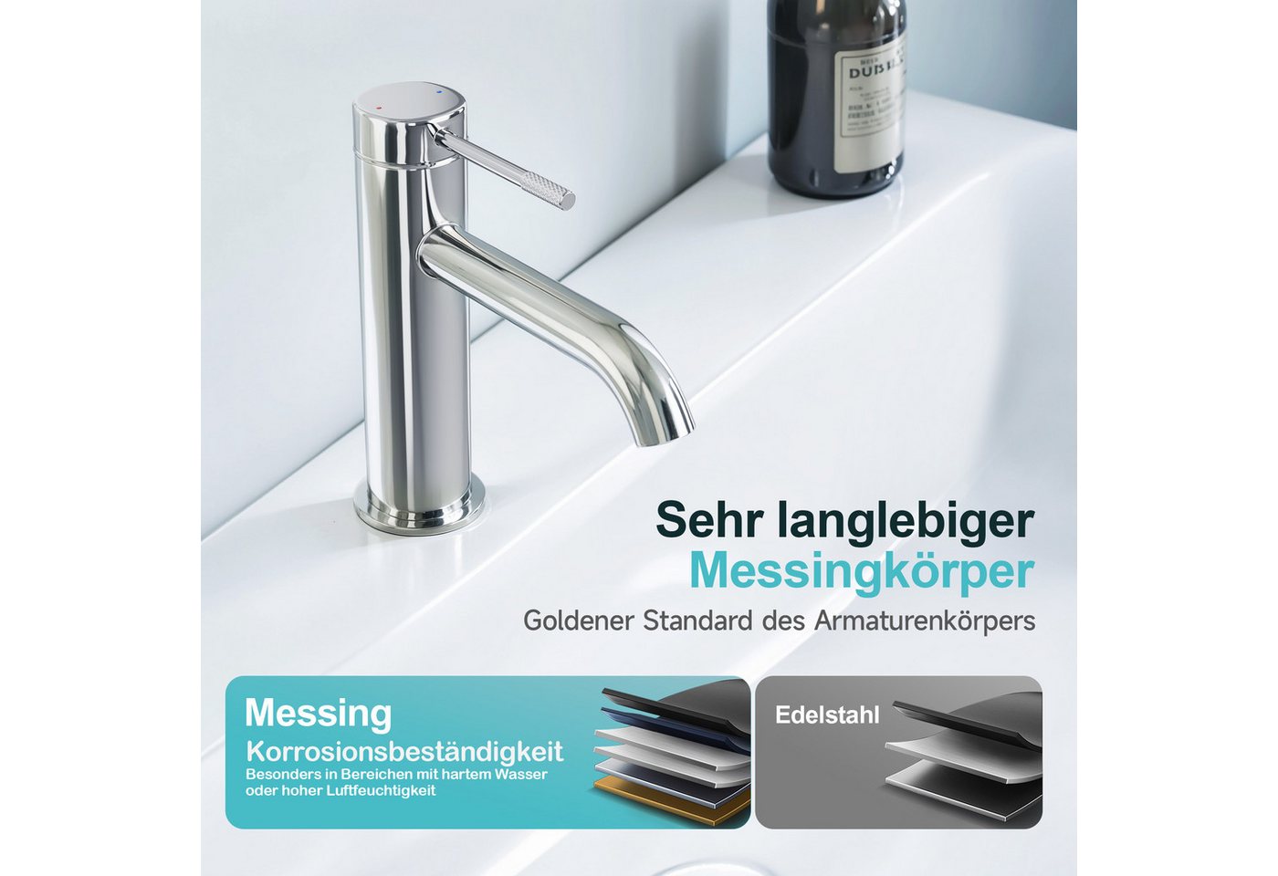 Alphabath Waschtischarmatur (Set, Einhebelmischer mit einem 3/8"-Zoll-Kompressionsschläuche) Messing gefertigt,Keramikkartuschen,mit EPDM-Innentube ausgestattet Bild 4