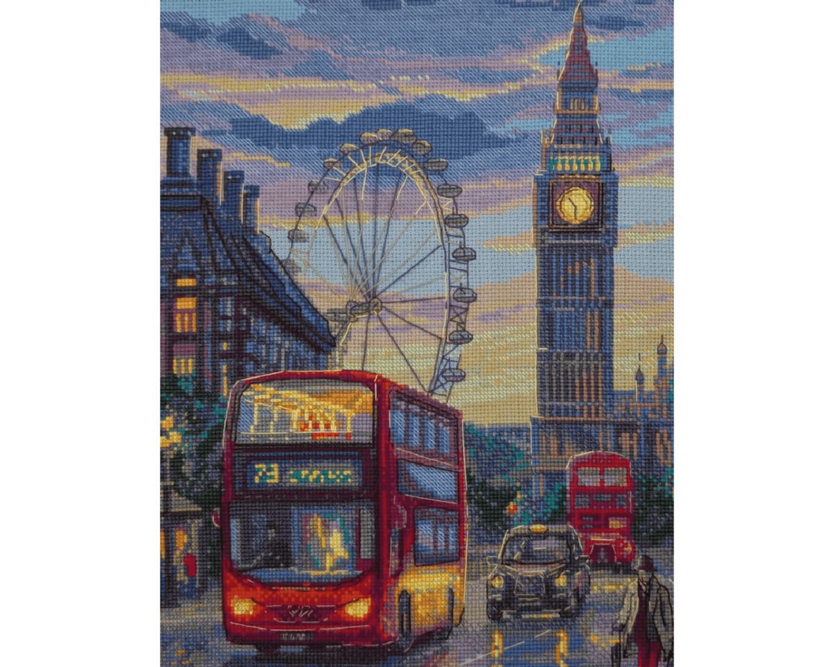 AINE Kreativset Kreuzstich Stickpackung "London", Zählmuster, 30x40cm, (embroidery kit by Marussia) Bild 2