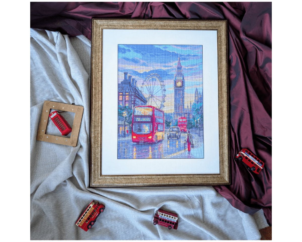 AINE Kreativset Kreuzstich Stickpackung "London", Zählmuster, 30x40cm, (embroidery kit by Marussia) Bild 3