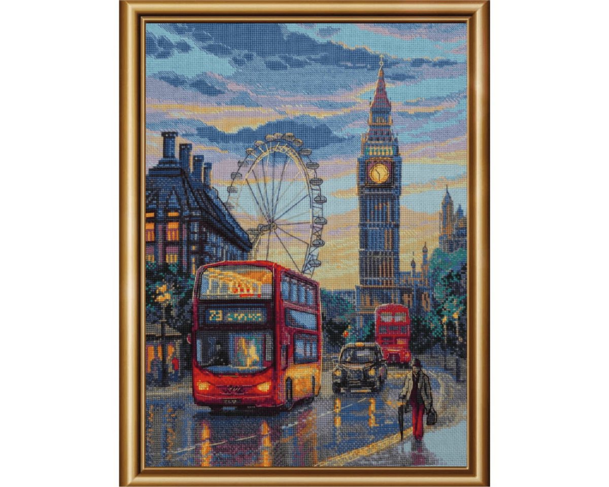 AINE Kreativset Kreuzstich Stickpackung "London", Zählmuster, 30x40cm, (embroidery kit by Marussia) Bild 5