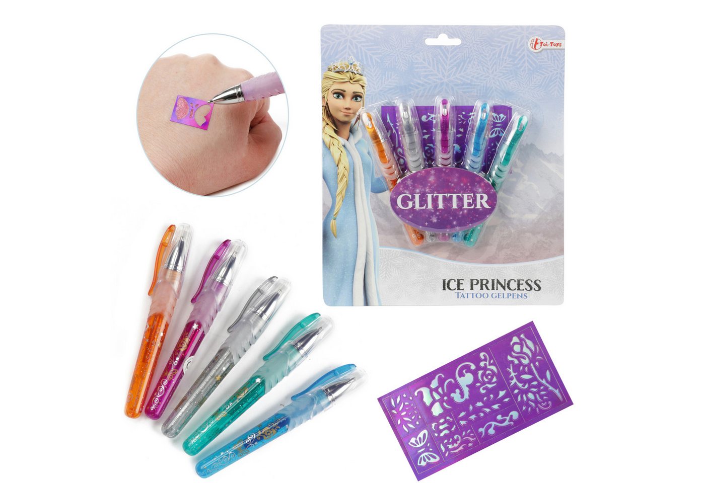 Toi-Toys Kreativset ICE PRINCESS 5 Tattoo Gelstifte, mit Schablonen Bild 3