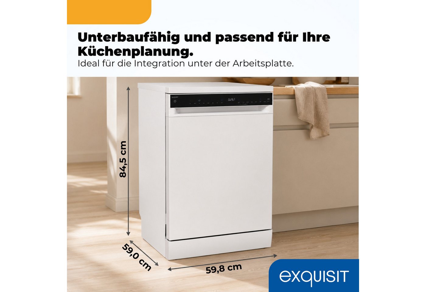 exquisit Standgeschirrspüler 9316 GSP9316-450C weiss, 10,9 l, 16 Maßgedecke, 16 Maßgedecke, 8 Programme, Besteckschublade, Auto Door Open, AquaStop Bild 2