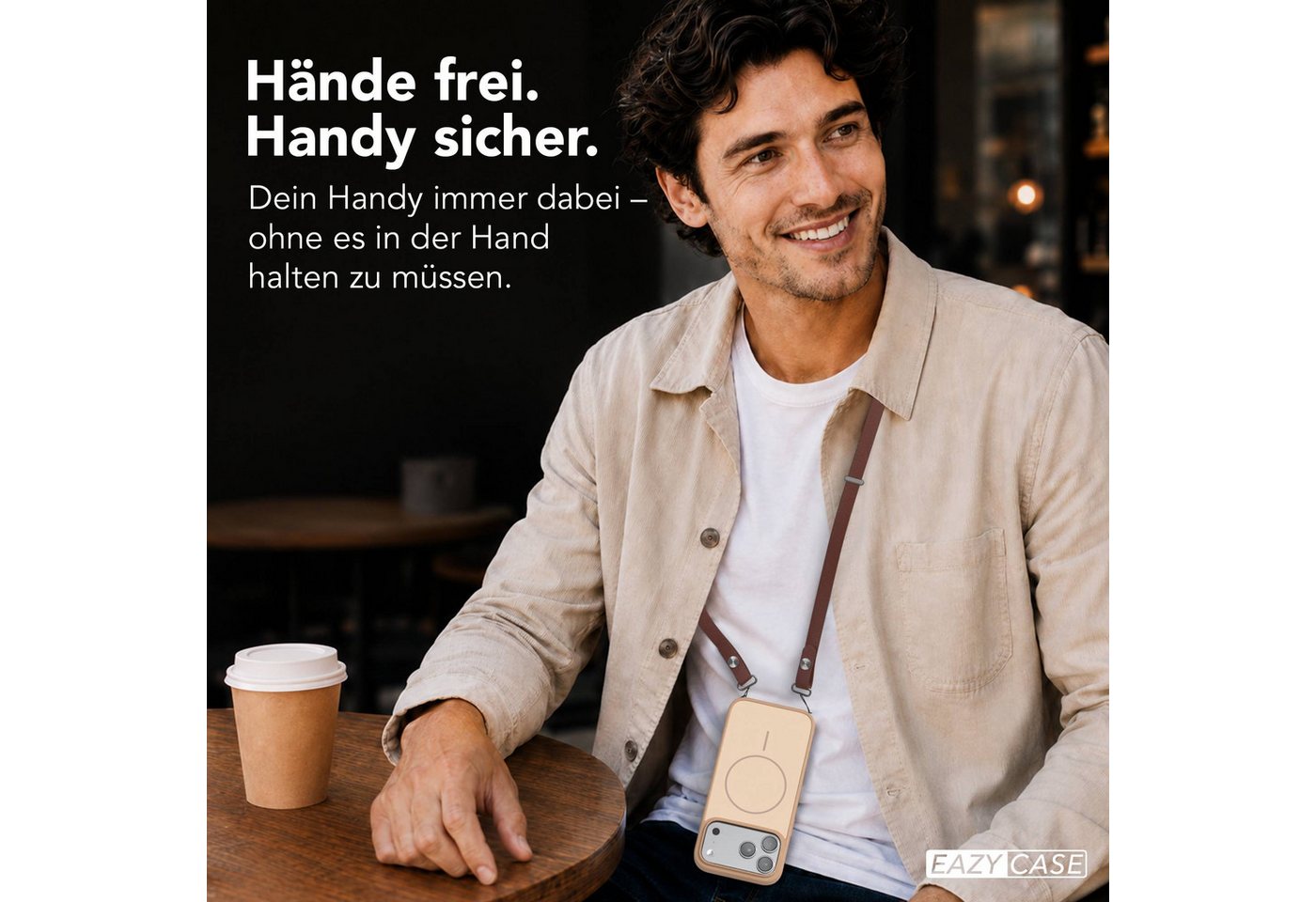 EAZY CASE Handykette Outdoor Case Thin MagSafe mit Band für Apple iPhone 17 Pro Max 6,9 Zoll, Outdoor Case mit Slim MagSafe Ring und Handykette in Schwarz