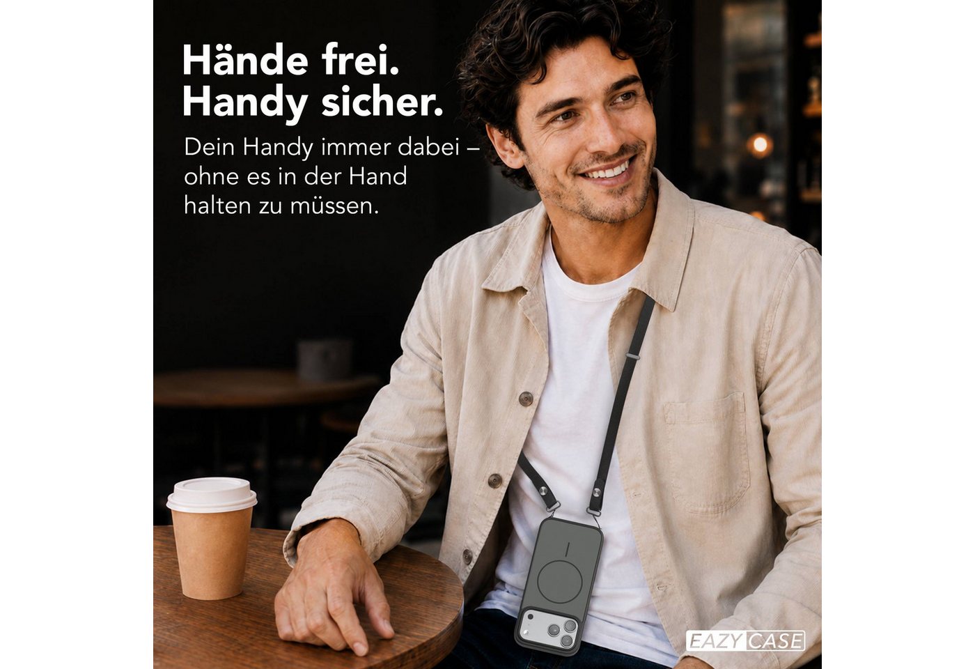 EAZY CASE Handykette Outdoor Case Thin MagSafe mit Band für Apple iPhone 17 Pro Max 6,9 Zoll, Outdoor Case mit Slim MagSafe Ring und Handykette in Schwarz Bild 2