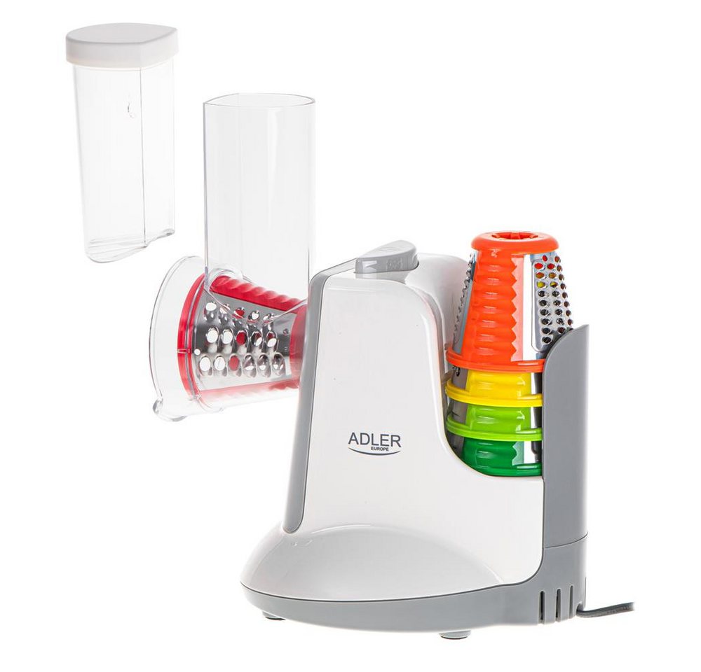 ADLER EUROPE Gemüseschneider AD 4815 LG elektrische Küchenreibe mit 5 Trommeleinsätzen, 150 W, Gemüsezerkleinerer, Käsereibe, Obstschneider, Reibe für Salat weiß Bild 4